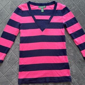 Ralph Lauren Pink and Navy Striped Knit Top
